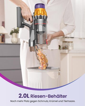 Бездротовий акумуляторний пилосос з 2 акумуляторами, 150 хв роботи, 55000 Па, 600 Вт, об'єм 2.0 л, з дисплеєм, антизаплутана щітка, самостійна парковка, настінна зарядка, 11-шарова фільтрація для шерсті тварин, килимів та твердих поверхонь