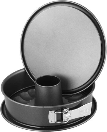 Dr. Oetker Springform with flat and tube bottom, Ø 26 cm, leak-proof cake pan with 2 bases, round steel baking pan with ceramic reinforced non-stick coating (Color: gray), Quantity: 1 piece
