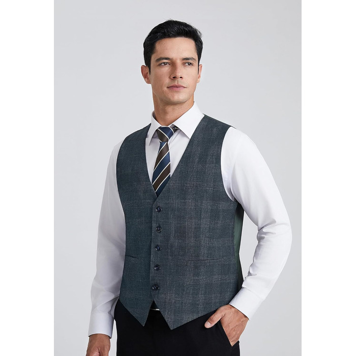 Жилет чоловічий HISDERN в клітинку, класичний, з бавовни, для весілля, в стилі 'Hahnentritt', під костюм (XXL, темно-синій)
