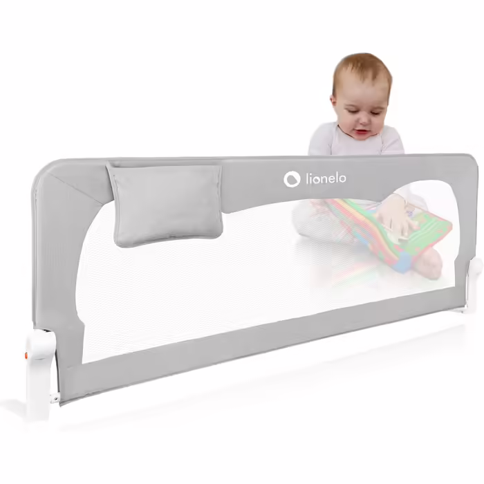 Lionelo Hanna Bed Rail Guard, Fall Protection, 150 cm x 66 cm, Foldable to 180 Degrees, Breathable Mesh, Easy Assembly, Standsafe Lock, SecureBelt, Stable Construction, Grey