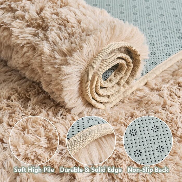 CHOSHOME Килим для спальні, вітальні: м'який, сучасний, з високим ворсом, антиковзаюча підкладка, для дитячої кімнати, шаги, 90x150 см (Бежевий, 150x240 см)