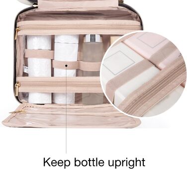 Сумка для косметики BAGSMART, дорожня косметичка для жінок, прозора, на блискавці, рожевого кольору, M