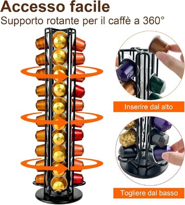 Поворотний тримач для капсул Nespresso OriginalLine на 40 капсул, чорний