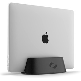 HumanCentric Adjustable Laptop Stand & Dock - Leather & Aluminum Black - Vertical Stand for MacBook Pro & Laptops (0.5' - 1.5')
