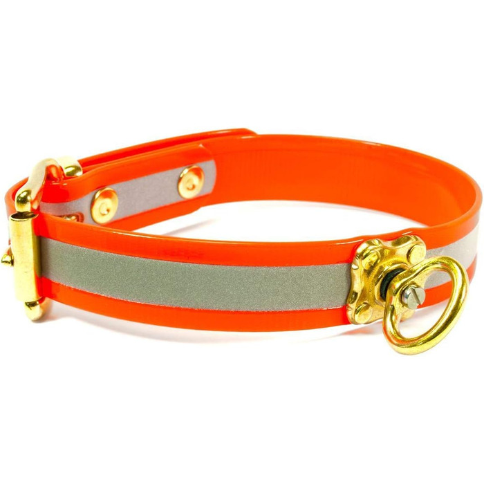 Нашийник для собак Mystique® Biothane з відбивачем, оранжевий, з фурнітурою Gold Messing, 30-40 см