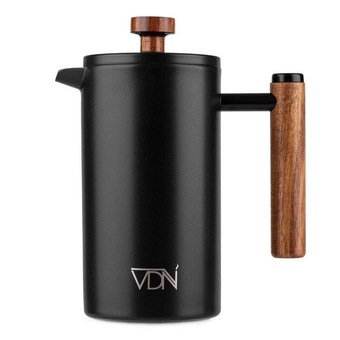 Френч-прес VDN з нержавіючої сталі - 700 мл, 5-6 чашок. Термофренч-прес з подвійними стінками, 3-х рівнева фільтрація, чорний колір