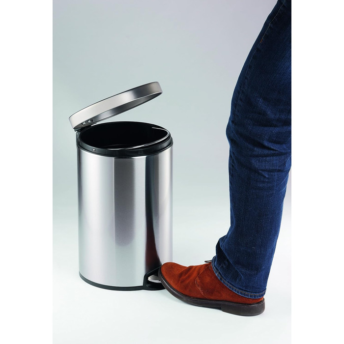 Педальний відро для сміття Durable 12 л металеве кругле, нержавіюча сталь, з автоматичним закриттям та знімним відром