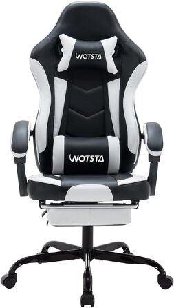 Ігрове крісло Gaming Chair з підставкою для ніг та ергономічною підтримкою попереку, регульована спинка 90-135°, офісний стілець (Blackwhite)