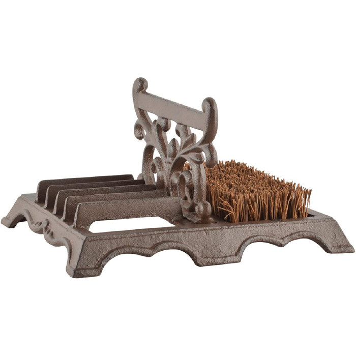 Esschert Design shoe brush with scraper, made of cast iron, 27 x 22 x 14 cm, with brush, with 5-fold scraper, in a noble design