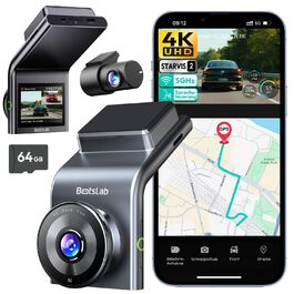 Автомобільний відеореєстратор BOTSLAB G300H Plus 4K Dual-Channel (передня та задня камери), сенсор STARVIS 2, WDR, GPS, 5GHz Wi-Fi, голосове керування, карта пам'яті 64GB, нічний режим
