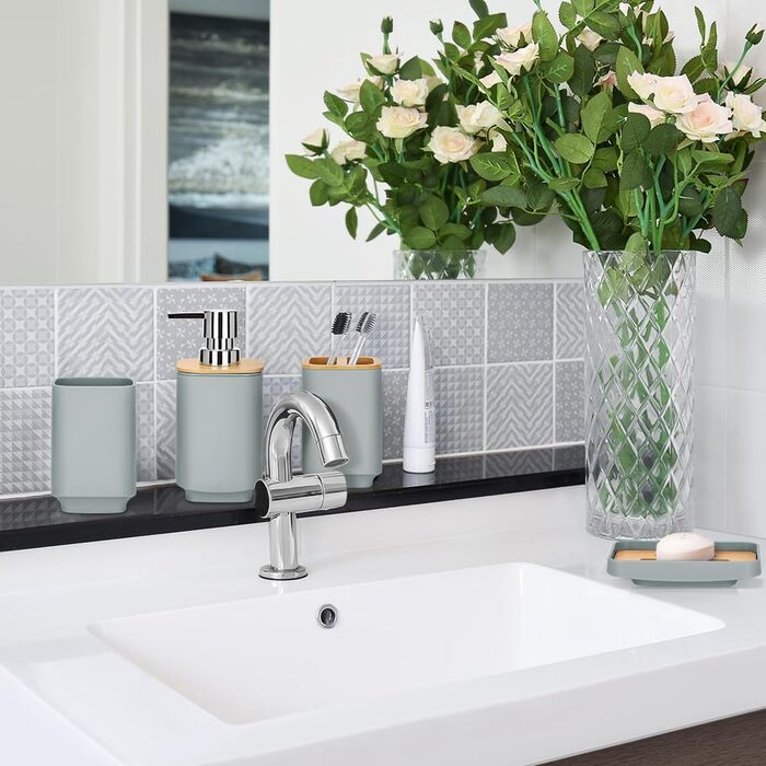 Набір аксесуарів для ванної кімнати JOTOM з бамбука (6 шт.) - сірий