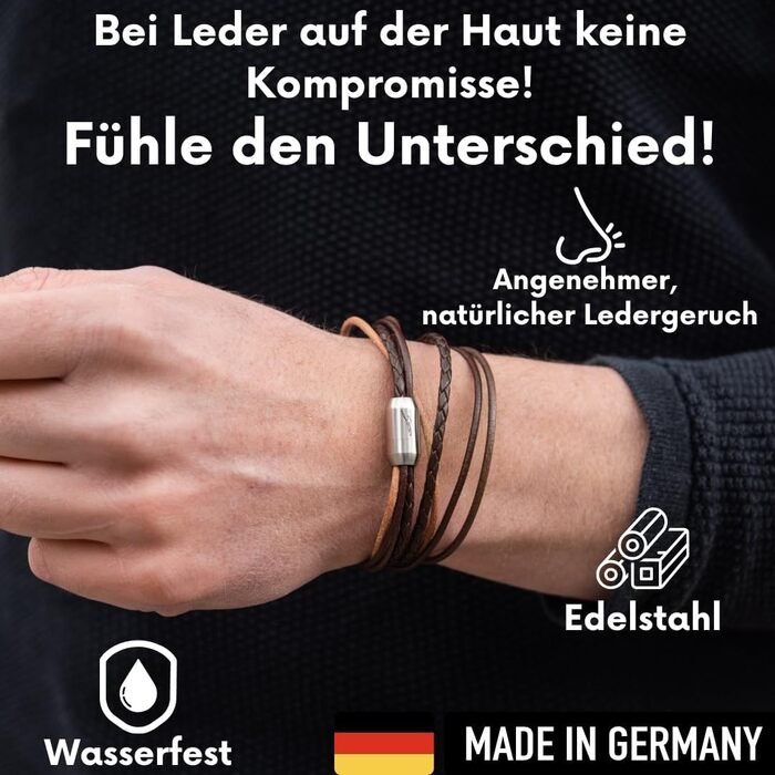 Браслет шкіряний Echtleder (Німеччина) унісекс з магнітною застібкою, 3XL (21-22 см), коричнево-срібний