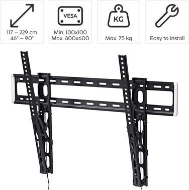 Hama TV Wall Mount Bracket - 37-90 inch TVs, up to 220lbs, VESA 800x400, Fixed Wall Mount with Minimal Wall Clearance, Includes Fischer Anchors & Installation Guide