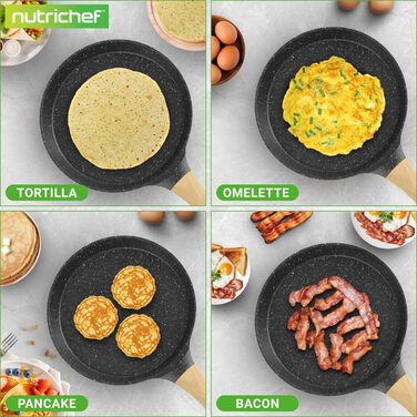 Nutrichef Сковорода для млинців індукційна антипригарна, 2 шт. 28 см, алюміній з мармуровим покриттям, з дерев'яною лопаткою