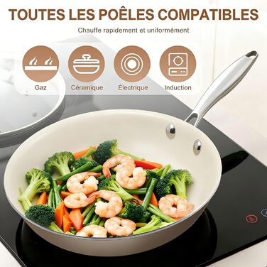 Пательня керамічна 24 см з антипригарним покриттям, індукційна, для духовки та посудомийної машини, алюмінієва з ручкою з нержавіючої сталі