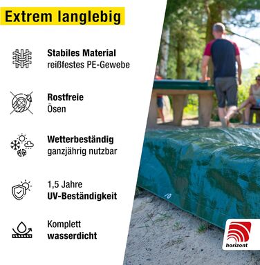 Waterproof tarpaulin 260g/m² 8x10m with tear-resistant eyelets, sandbox and pool cover, woven tarpaulin for car, motorcycle, bicycle - Windproof cover for outdoor use, green