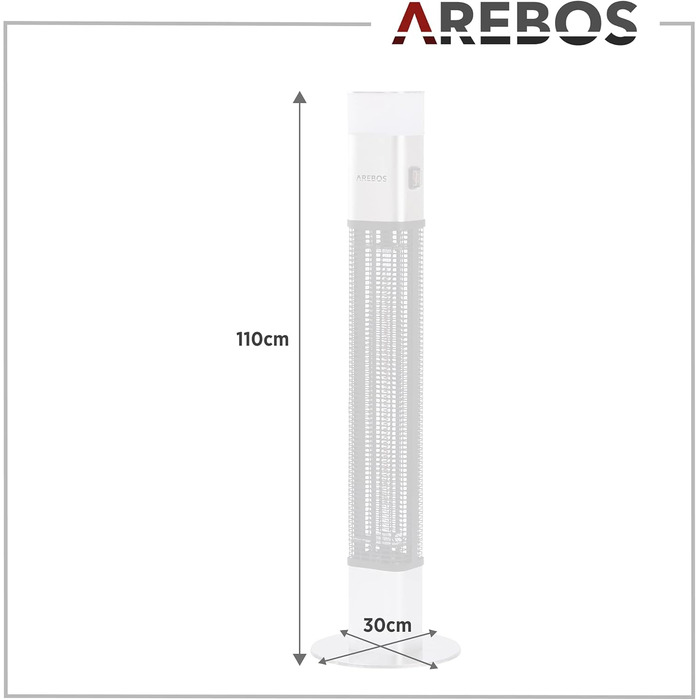 Електричний інфрачервоний обігрівач Arebos 1500W для тераси | з LED-підсвічуванням та пультом керування | Сріблястий колір | Обігрівач на вугільному інфрачервоному випромінюванні