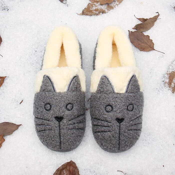 Дитячі тапочки KVbabby: м'які, теплі, з бавовни, з котиком, антиковзні, для дому, зимові, 21/22 EU, сірі