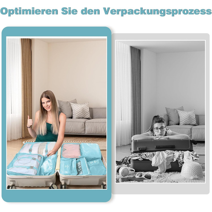 Органайзери для валізи OBSGUMU, набір 9 шт. - Кубики для пакування, косметичка, аксесуари для подорожей (блакитний)