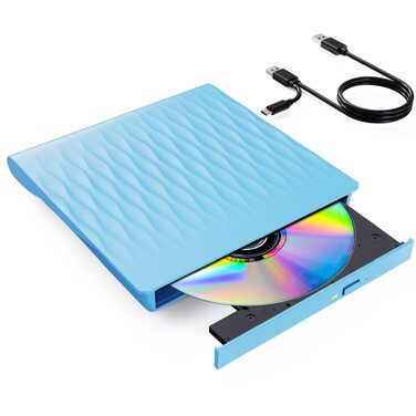 Зовнішній DVD CD привід DANGZW USB 3.0 Type-C, портативний DVD-брунер та плеєр для ноутбука та ПК (Windows, MacOS, Linux), синій