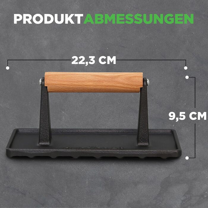Прес для бургерів NutriChef з чавуну з антипригарним покриттям, 1.5 кг (22x9.5 см), з дерев'яною ручкою, для стейків, BBQ, бекону та сендвічів