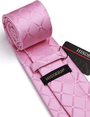 HISDERN Комплект краватки та нагрудного хустинки в клітинку для чоловіків (K Рожевий)