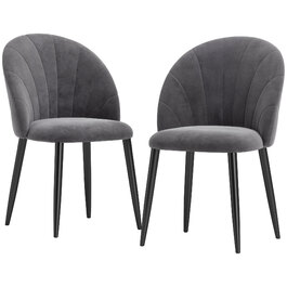 HOMCOM 2-Piece Dining Chairs Kitchen Chair Scandinavian Design Living Room Chair Upholstered Chair Office Chair Velvet Metal Gray 52x54x79cm | Aosom