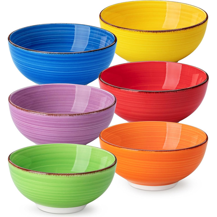 Vancasso Dessert Bowls, Stoneware, BONITA 6-Piece Bowl Set, 12Oz Salad Bowl, Bowl Set, Ice Cream Bowls, Ceramic Dipping Bowls, Colorful