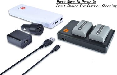 Швидкий зарядний пристрій USB з подвійним слотом для батарей сумісний з Sony NP-FP50, NP-FP90, NP-FH50, NP-FH100, NP-FV50, NP-FV70, NP-FV100