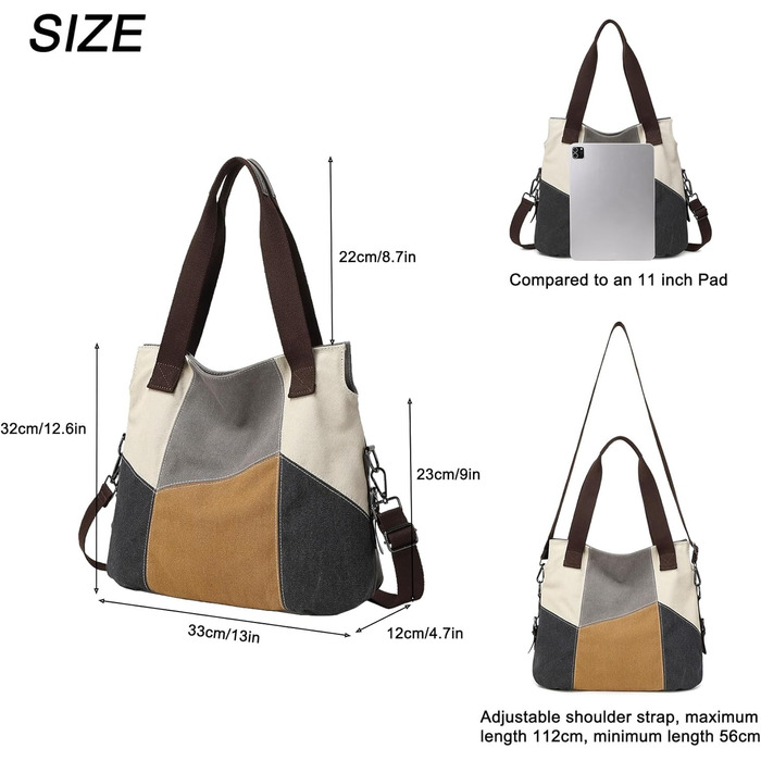 Жіноча сумка-шопер Canvas Retro Hobo великої місткості, сіра повсякденна сумка через плече для навчання та міста