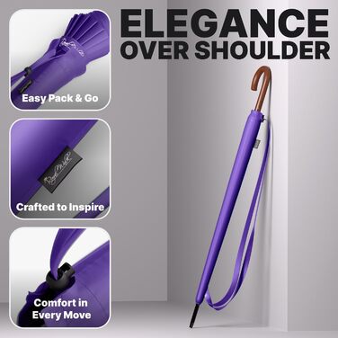 Гольф-парасолька Royal Walk XXL 54 дюйми (137 см) для 2 особи, автоматична, стійка до вітру, водонепроникна, з дерев'яною ручкою, 16 ребер, унісекс, лілова