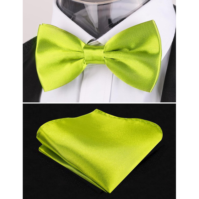 Метелик Alizeal чоловічий однотонний, з підтяжками та нагрудною хустинкою, подарунковий набір (132 - жовто-зелений)