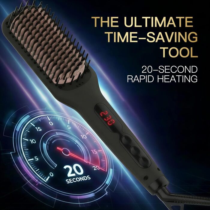 Плойка-щітка Megawise Pro Keramik з іонами - швидкий нагрів, захист від опіків, подвійна напруга, для домашнього використання (чорна)