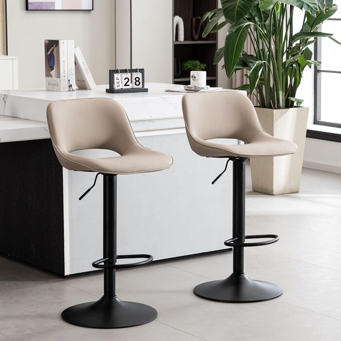 YOUNIKE Set of 2 Adjustable Bar Stools - Boho Patchwork Design, Swivel Kitchen Counter Stools with Hollow Backrest - Yellow-Green (Khaki)