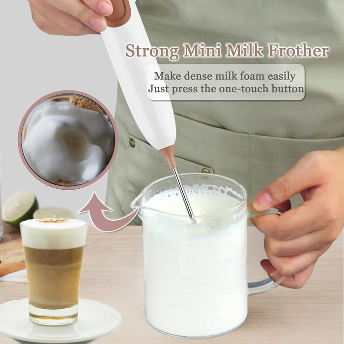 Електричний піноутворювач для молока Aischens: ручний міні-міксер для кави, вершків, яєць, лате, матча (білий-рожевий)