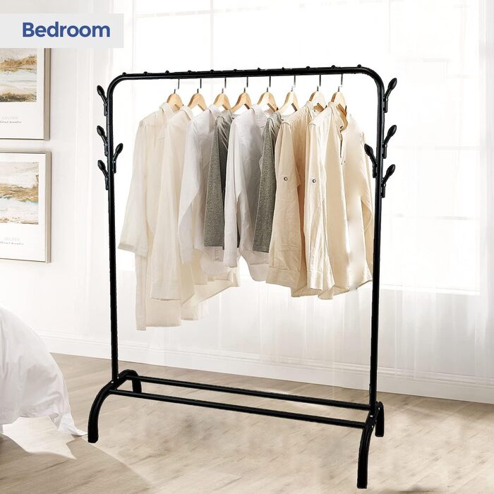edihome Clothes Rack, Clothes Bar, 118X148X39cm, Shoe Shelf, Metallic, Stable, Clothes Organizer (Black)
