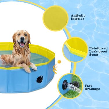 Nobleza Hundepool for Large & Small Dogs, Foldable Dog Splash Pool, Sturdy Dog Bathtub, Swimming Pool for Cats, 80 * 20cm, S, (80*20cm, Blue & Yellow)