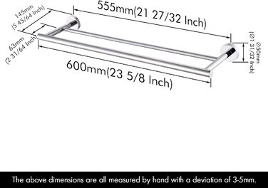 Тримач для рушників KES, подвійний, з нержавіючої сталі SUS304, 60 см, полірований, A2001S60