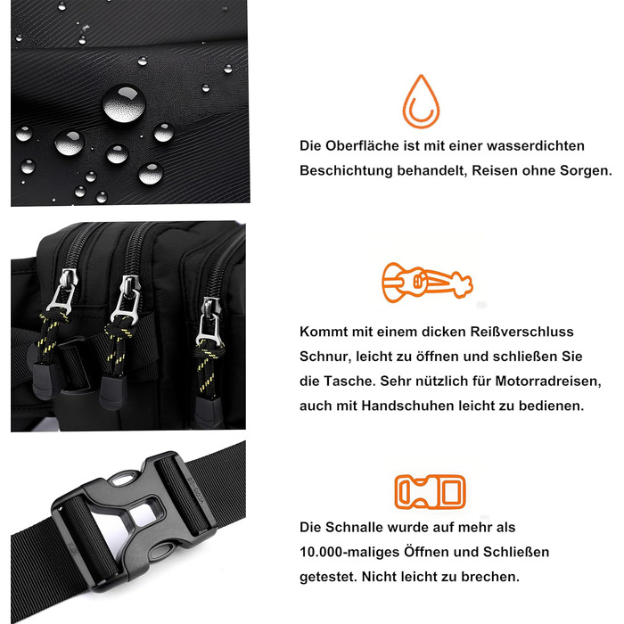 Водонепроникна поясна сумка на пояс для чоловіків та жінок. Спортивна сумка-фляга з 6 кишенями на блискавці. Виготовлена з нейлону, ідеальна для прогулянок з собакою, відпочинку на природі, бігу, подорожей та походів.