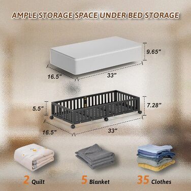 Контейнери для зберігання під ліжком з бамбука, 2 шт., великі, для одягу, ковдр, взуття, органайзери для спальні, дитячої кімнати, чорні (33.07'×16.54')