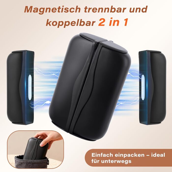 Електричний грілка для рук Citybee 10000 mAh з магнітною підключенням (2 шт.) - портативний нагрівач з підсвічуванням, 3 режими, до 55°C - для кемпінгу, туризму, активного відпочинку