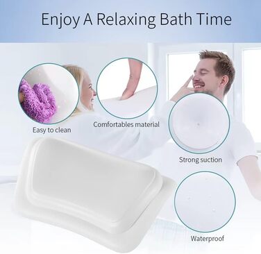 Lonkenn Bathtub Pillow, Ergonomic Bath Pillow, Stylish PU Bath Pillow with Suction Cups, Waterproof Bathtub Cushion, High-Quality Non-Slip Bath Pillow, Bathroom Accessories, for Bathtub, Spa White