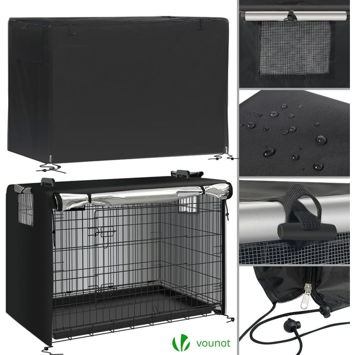 Клітка для собак VOUNOT, розкладний вольєр з кришкою, переноска для собак у машину, чорний XL (107x70x78 см)