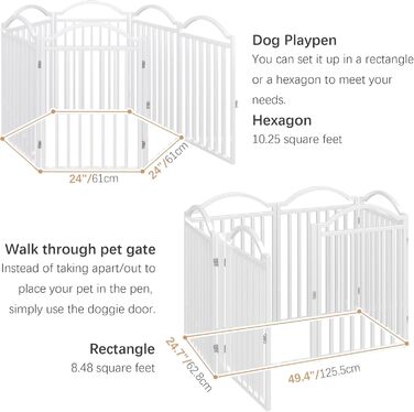 Металеве вольєр для собак BHG, без монтажу, з дверцятами, 243.8 x 81.3 см, аккордеон, 8 панелей, білий
