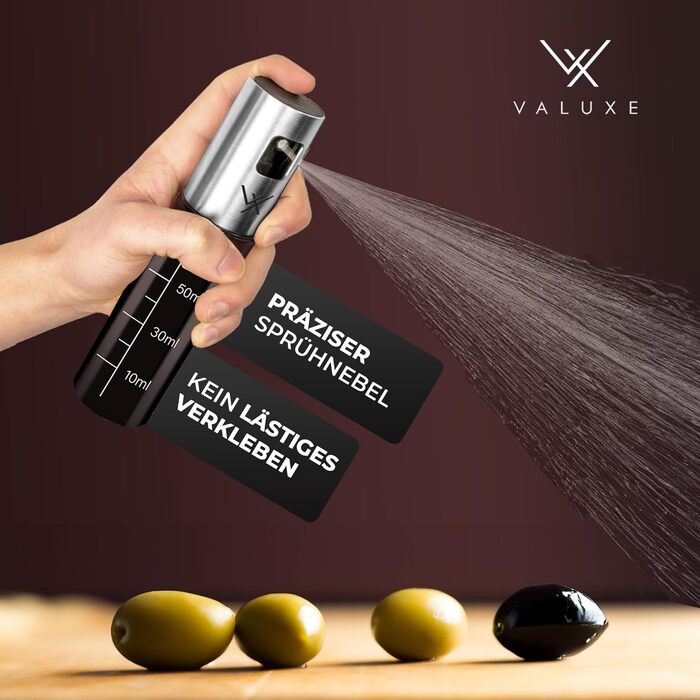 Розпилювач для олії та оцту VALUXE® з УФ-захистом, скляна пляшка з розпилювачем, нержавіюча сталь, чорний колір, 100 мл (набір 2 шт.)