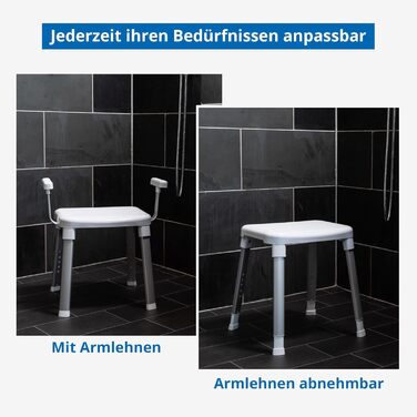 Weinberger Bath Stool Shower Seat with Backrest | Anti-Slip | Supports up to 150 kg | Modern Bathroom Aid for Seniors | Height Adjustable | Model 43906 | White (Bath Stool with Armrests)