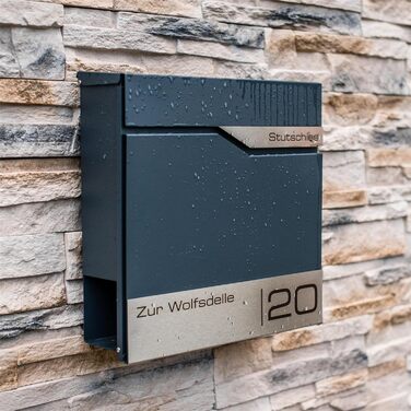 Поштовий ящик Metzler Anthrazit RAL 7016 з газетницею та табличкою з нержавіючої сталі V2A, антикорозійний, сучасний, 10 років гарантії на запчастини