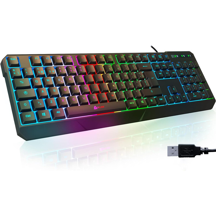 KLIM Chroma - ігрова клавіатура QWERTZ DE з підсвічуванням RGB, USB, водовідштовхувальна, ергономічна, для PC, Mac, PS5, PS4 - чорна