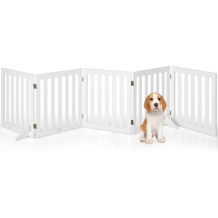 Захисний бар'єр для собак COSTWAY 60см, дерев'яний, дитячий, розкладний, для сходи, білий (5 панелей)