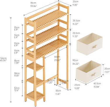SMIBUY Over The Toilet Storage, 6-Tier Bamboo Bathroom Shelf with Drawers, Freestanding Over the Toilet Organizer Rack, Ample Storage, Space Saver for Small Spaces (Natural)